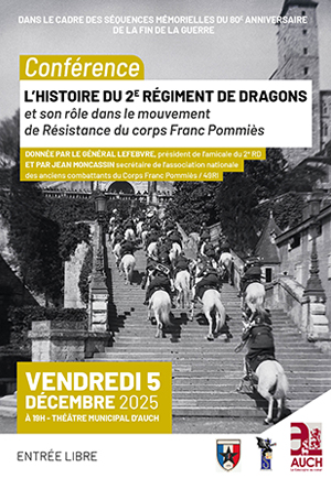 Affiche en noir et blanc : le 2e Régiment de Dragons de retour à Auch
