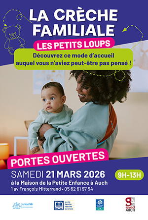 Affiche "portes ouvertes" de la crèche familiale à Auch, édition 2026