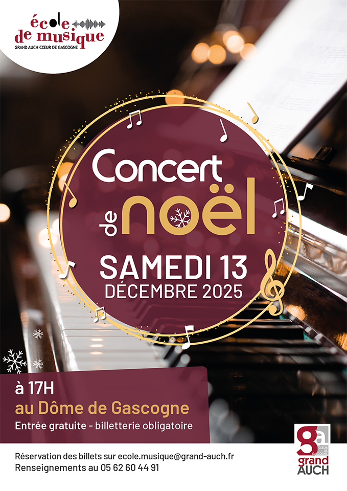 Affiche bordeau et dorée du concert de Noël