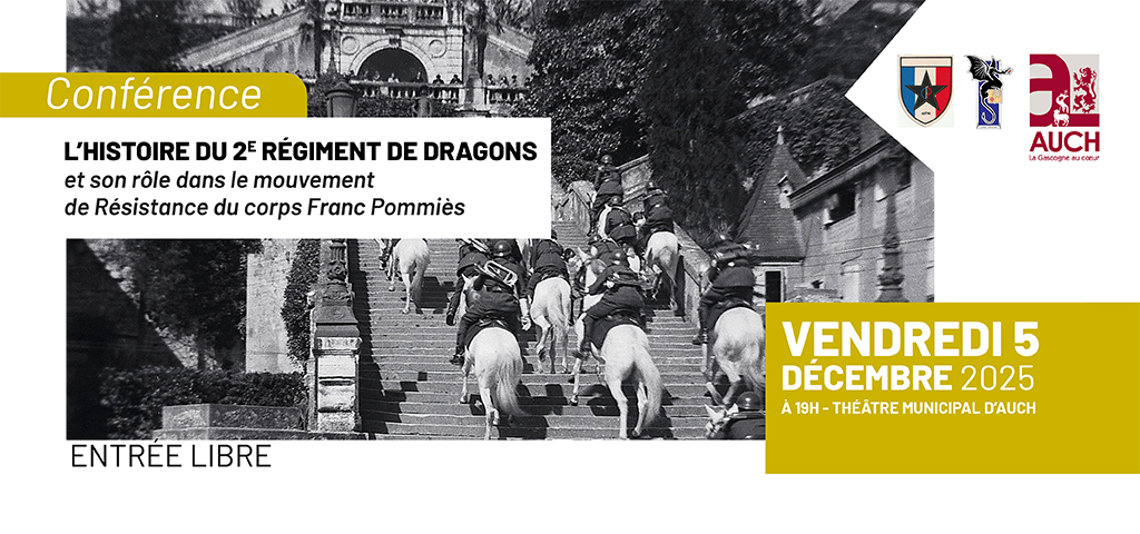 2025 01 couv photo noir et blanc sur l'escalier monumental à Auch de la cavalerie de dos