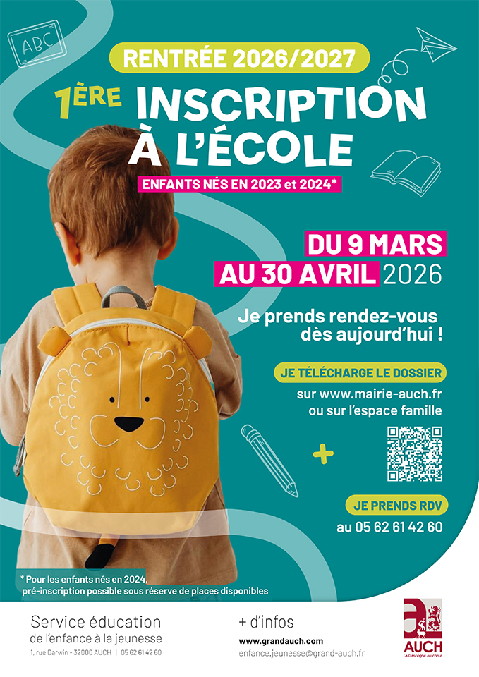 2026-27 : premières inscriptions scolaires en maternelle dans les écoles d'Auch