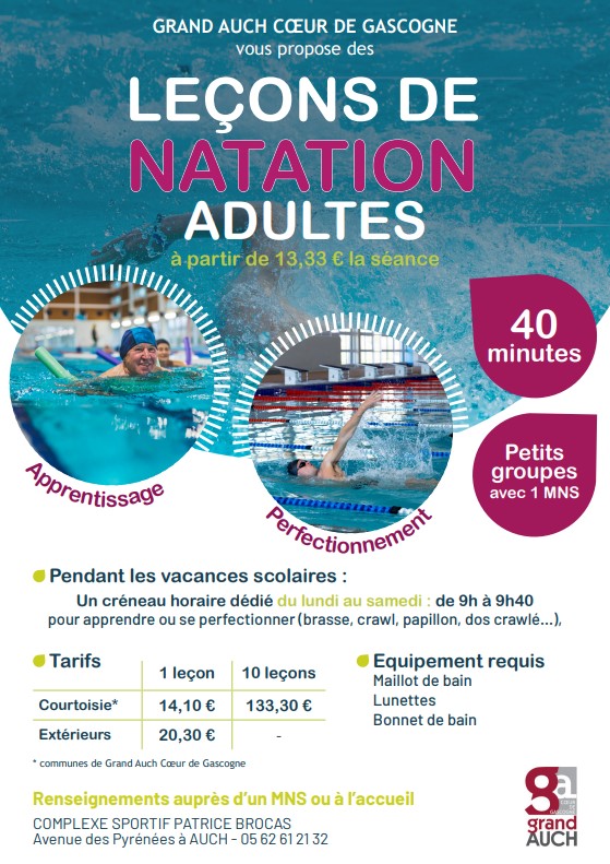 2024-2025 : leçons de natation adultes piscine d'Auch