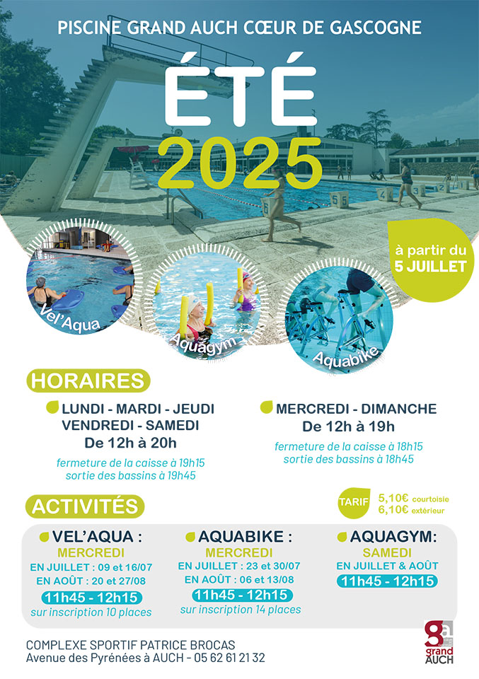 Horaires piscine AUCH ETE 2025