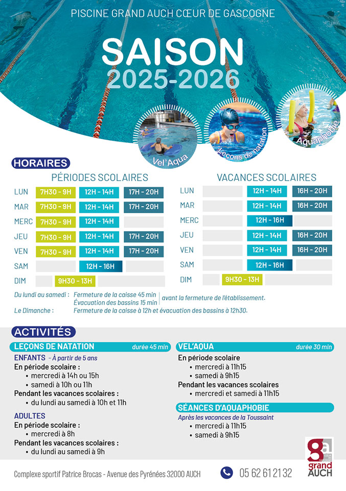 Horaires piscine AUCH HIVER 2025/2026